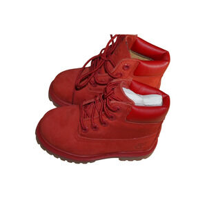 Timberland 6” Premium Waterproof Boots Kids Size 7 Toddler Red Nubuck Leather